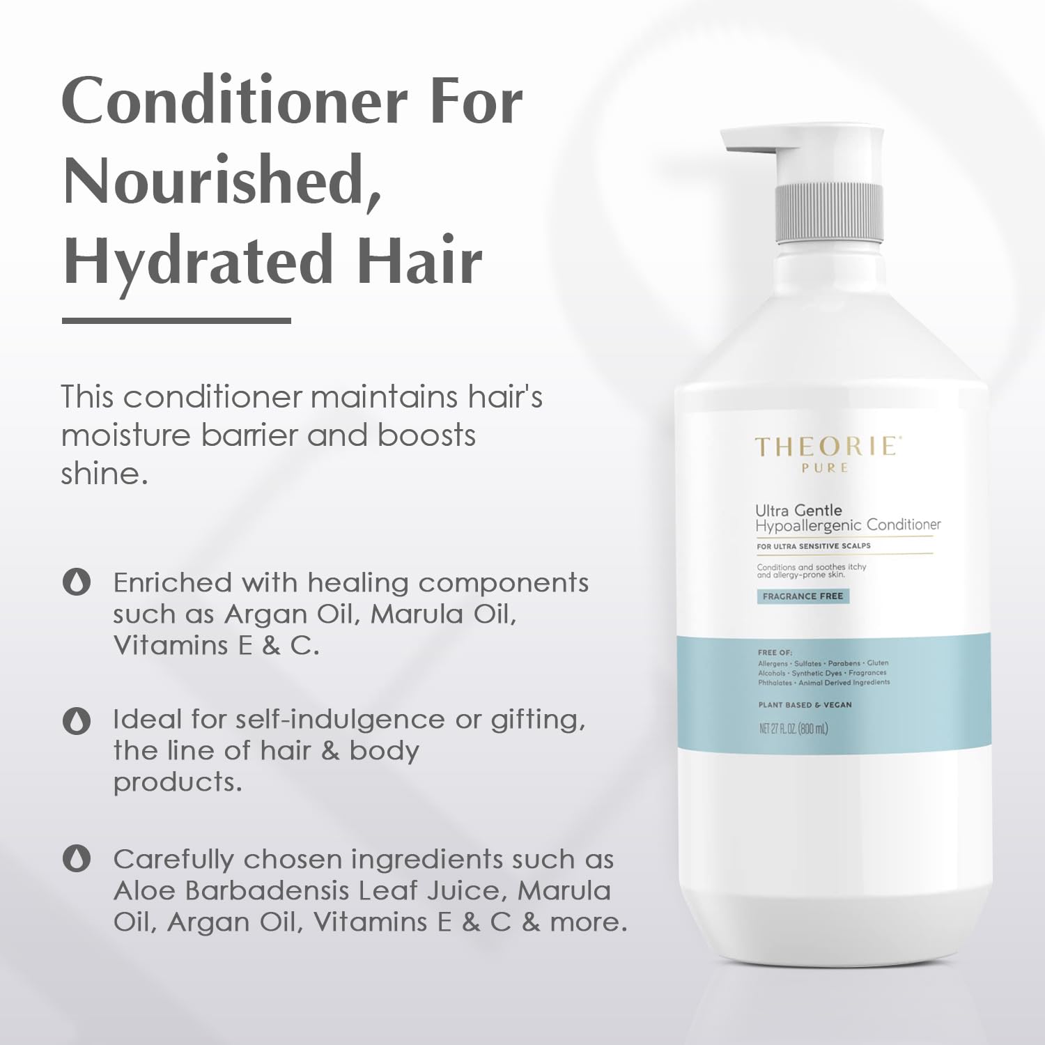 Theorie Pure Collection Hypoallergenic Conditioner -Plant-Based & Vegan - for Soothes Itchy & Allergy Prone Skin - Fragrance-free - Sensitive Scalp, Pump Bottle -800mL - 1 Pack